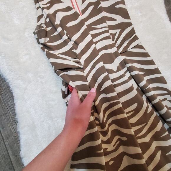 Banana Republic Issa London Collection, Tan and Cream Zebra Print Dress, Size 14 - Picture 8 of 11
